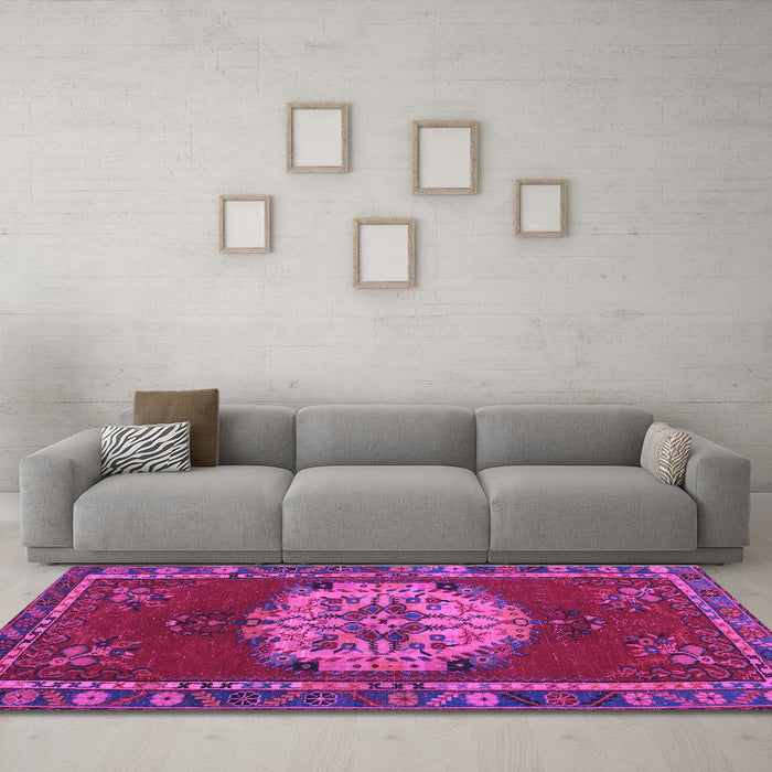 Machine Washable Persian Purple Traditional Area Rugs in a Living Room, wshtr3985pur
