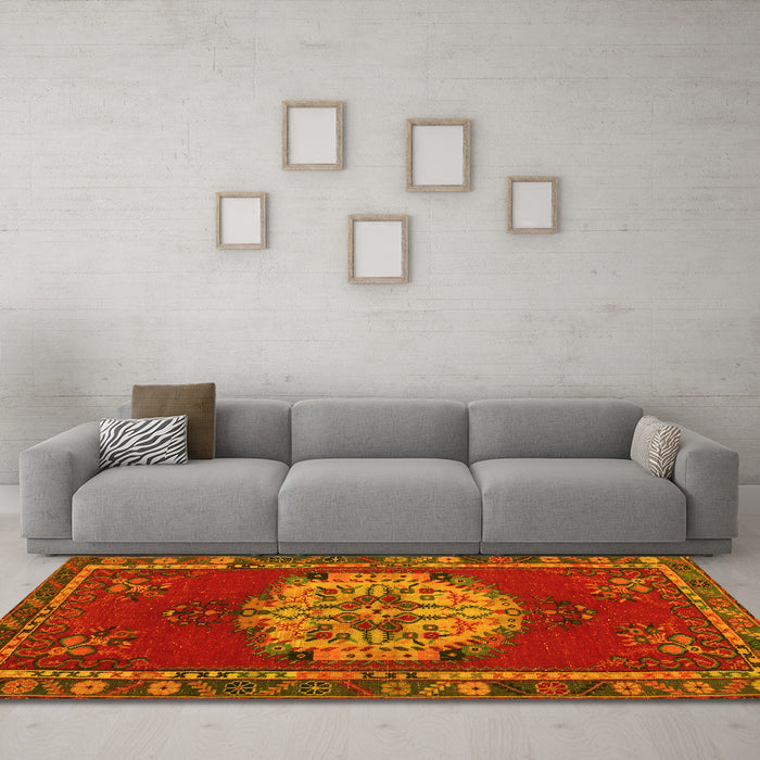 Machine Washable Persian Yellow Traditional Rug in a Living Room, wshtr3985yw