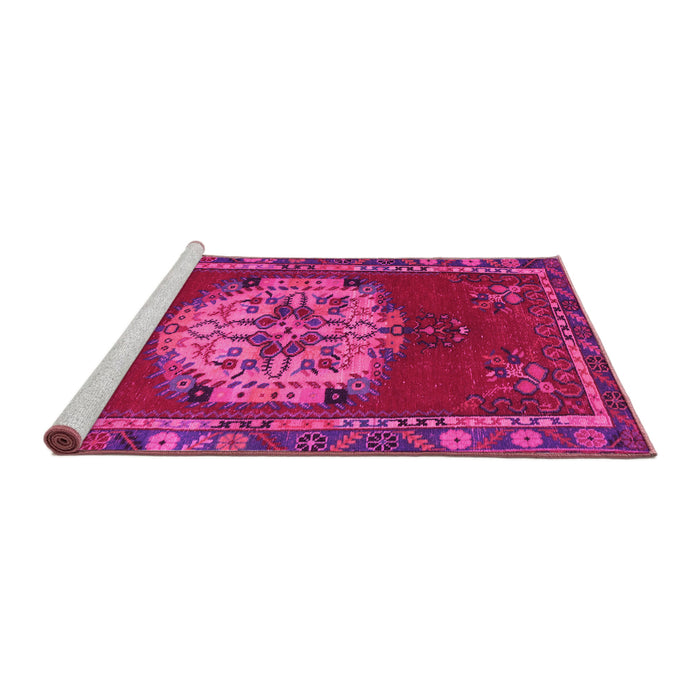 Sideview of Machine Washable Persian Pink Traditional Rug, wshtr3985pnk
