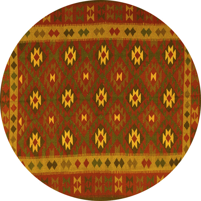 Round Machine Washable Southwestern Yellow Country Rug, wshtr3986yw