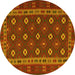 Round Machine Washable Southwestern Yellow Country Rug, wshtr3986yw