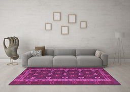 Machine Washable Southwestern Purple Country Area Rugs in a Living Room, wshtr3986pur