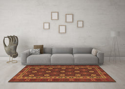 Machine Washable Southwestern Brown Country Rug in a Living Room,, wshtr3986brn