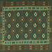 Square Machine Washable Southwestern Turquoise Country Area Rugs, wshtr3986turq