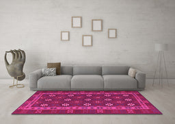 Machine Washable Southwestern Pink Country Rug in a Living Room, wshtr3986pnk