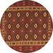 Round Machine Washable Southwestern Brown Country Rug, wshtr3986brn