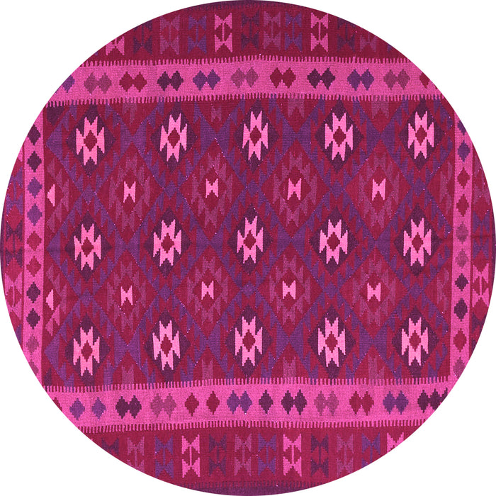Round Machine Washable Southwestern Pink Country Rug, wshtr3986pnk