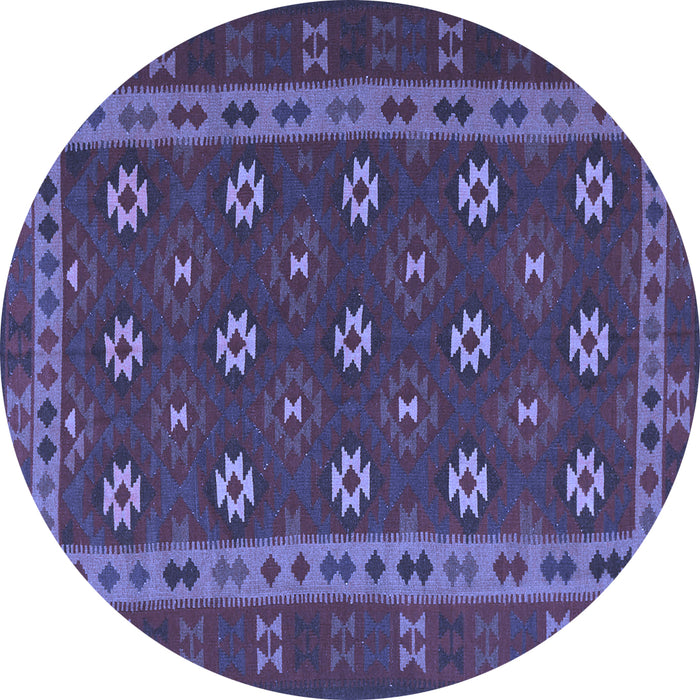 Round Machine Washable Southwestern Blue Country Rug, wshtr3986blu