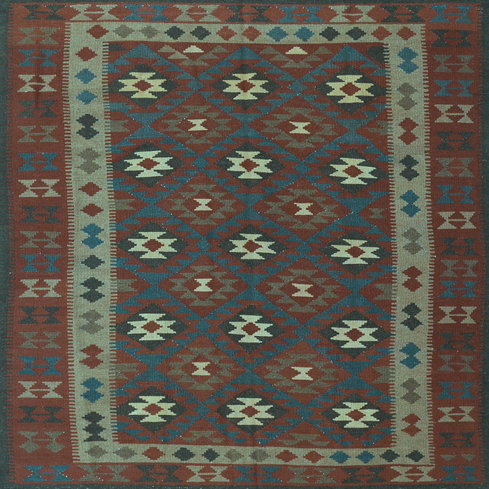 Square Machine Washable Southwestern Light Blue Country Rug, wshtr3986lblu