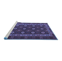 Sideview of Machine Washable Southwestern Blue Country Rug, wshtr3986blu