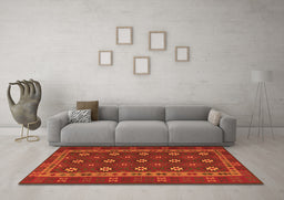 Machine Washable Southwestern Orange Country Area Rugs in a Living Room, wshtr3986org