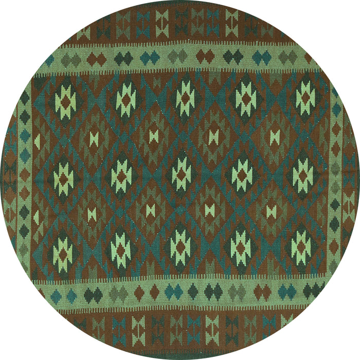 Round Southwestern Turquoise Country Rug, tr3986turq
