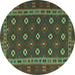 Round Southwestern Turquoise Country Rug, tr3986turq