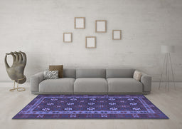 Machine Washable Southwestern Blue Country Rug in a Living Room, wshtr3986blu
