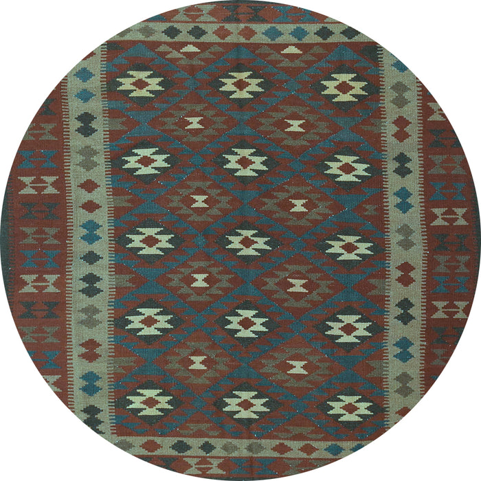 Round Southwestern Light Blue Country Rug, tr3986lblu