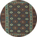 Round Southwestern Light Blue Country Rug, tr3986lblu