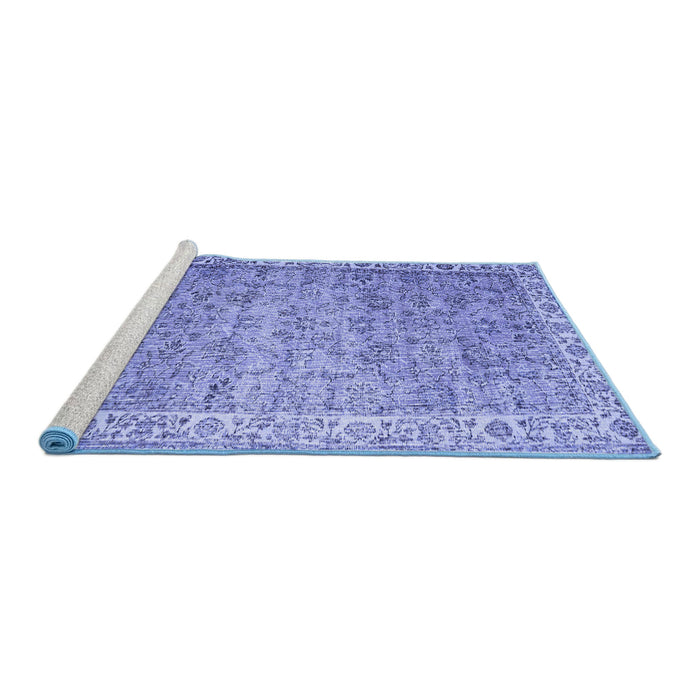 Sideview of Machine Washable Persian Blue Traditional Rug, wshtr3987blu