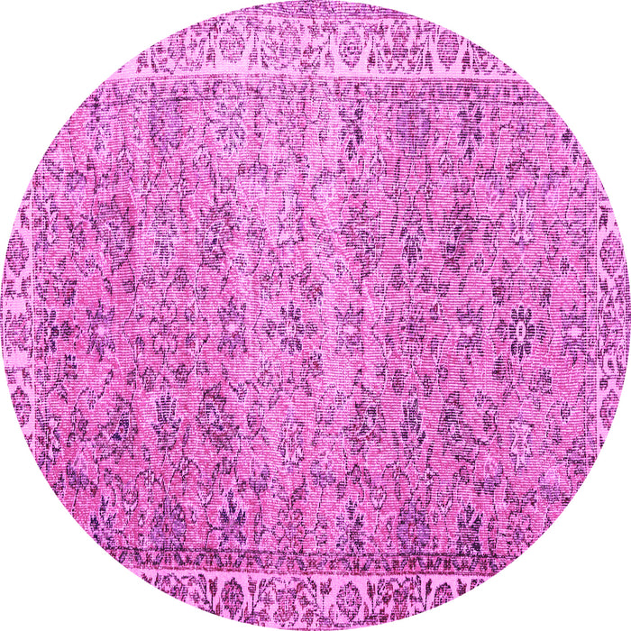 Round Machine Washable Persian Pink Traditional Rug, wshtr3987pnk