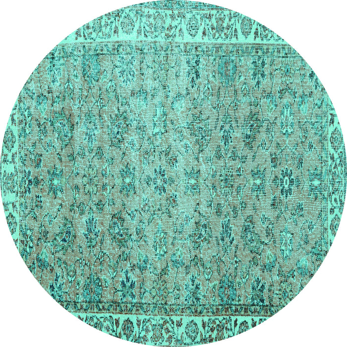 Round Machine Washable Persian Turquoise Traditional Area Rugs, wshtr3987turq