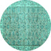 Round Machine Washable Persian Turquoise Traditional Area Rugs, wshtr3987turq