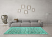 Machine Washable Persian Turquoise Traditional Area Rugs in a Living Room,, wshtr3987turq