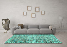 Machine Washable Persian Turquoise Traditional Area Rugs in a Living Room,, wshtr3987turq