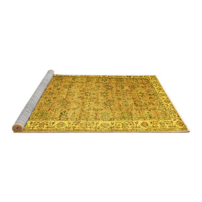 Sideview of Machine Washable Persian Yellow Traditional Rug, wshtr3987yw