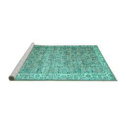 Sideview of Machine Washable Persian Turquoise Traditional Area Rugs, wshtr3987turq