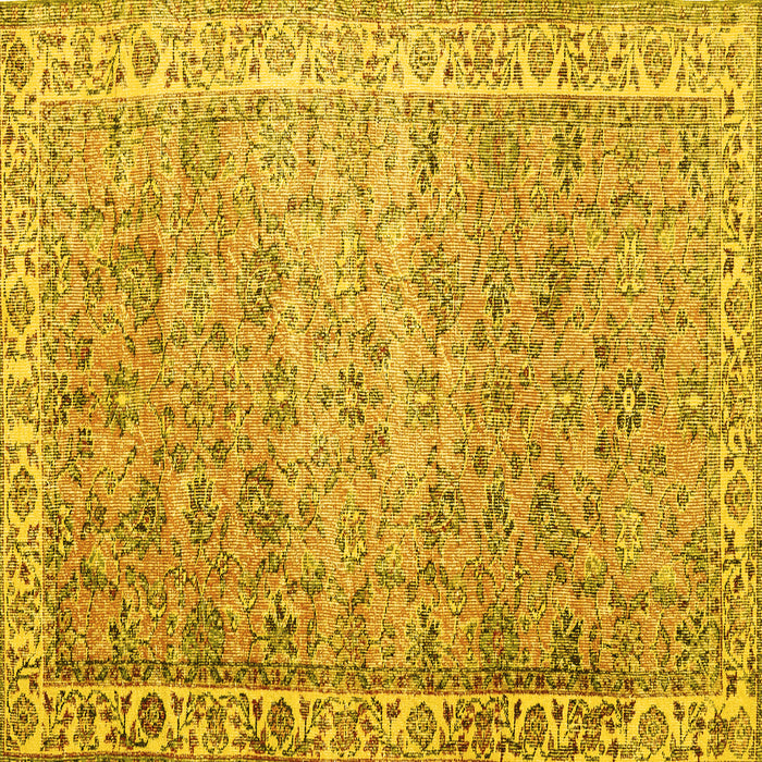 Square Machine Washable Persian Yellow Traditional Rug, wshtr3987yw