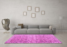 Machine Washable Persian Pink Traditional Rug in a Living Room, wshtr3987pnk