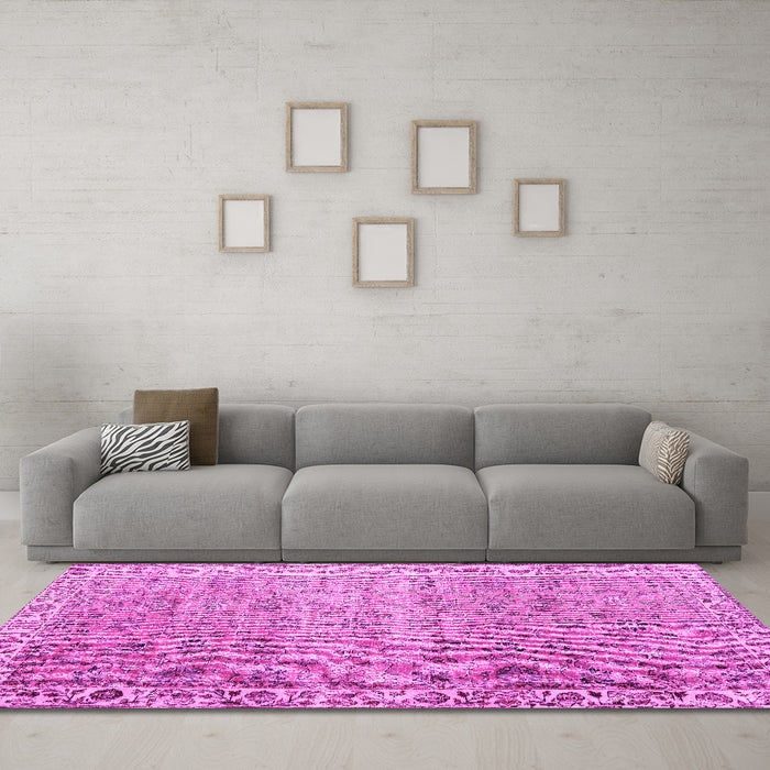 Machine Washable Persian Pink Traditional Rug in a Living Room, wshtr3987pnk