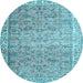 Round Machine Washable Persian Light Blue Traditional Rug, wshtr3987lblu