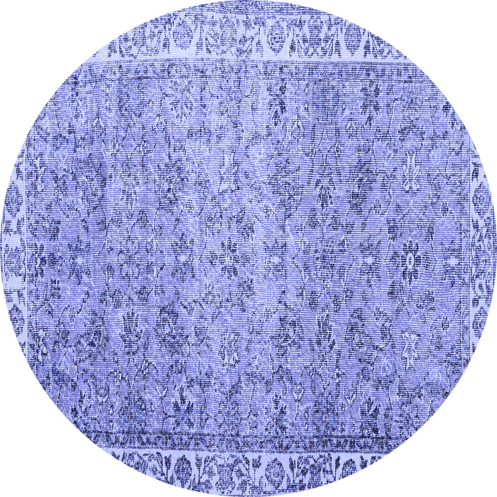 Round Machine Washable Persian Blue Traditional Rug, wshtr3987blu