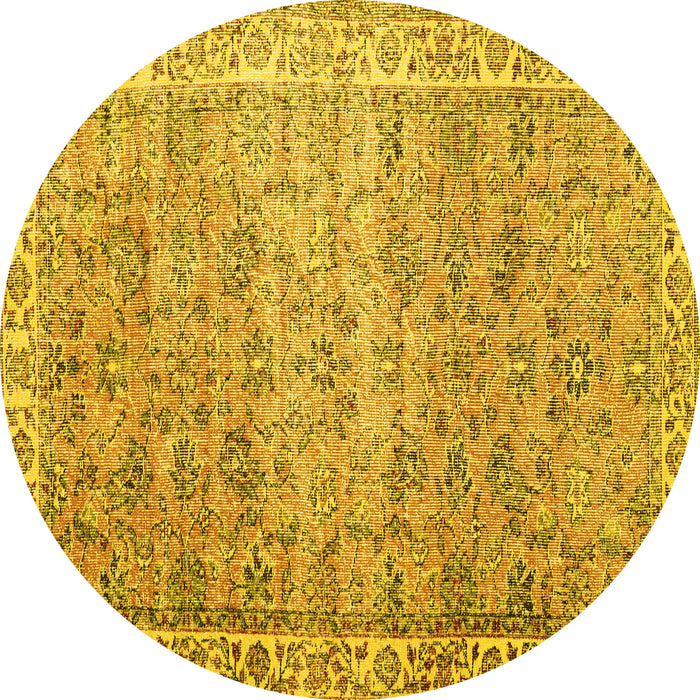 Round Machine Washable Persian Yellow Traditional Rug, wshtr3987yw