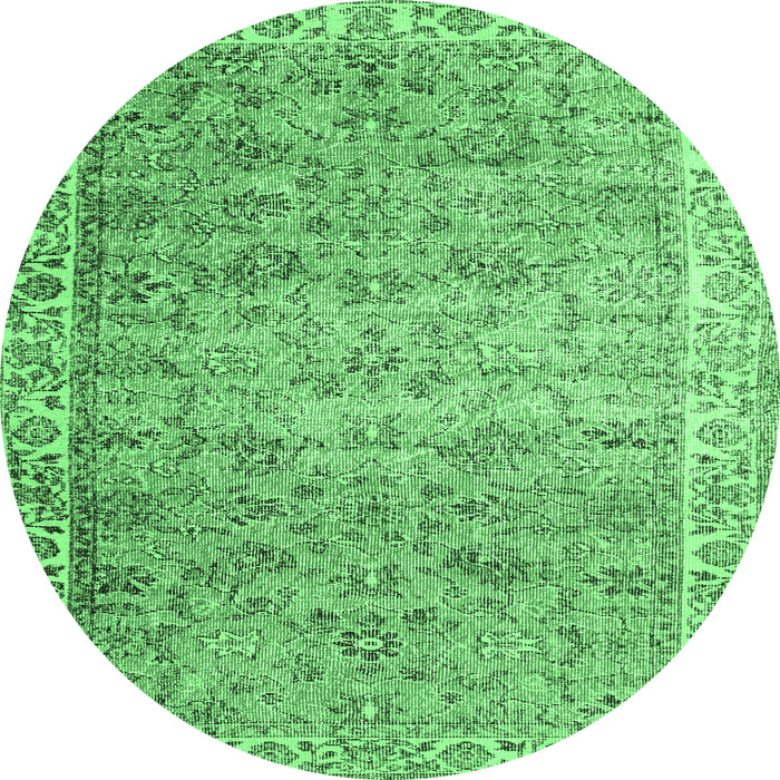 Round Machine Washable Persian Emerald Green Traditional Area Rugs, wshtr3987emgrn