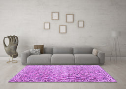 Machine Washable Persian Purple Traditional Area Rugs in a Living Room, wshtr3987pur