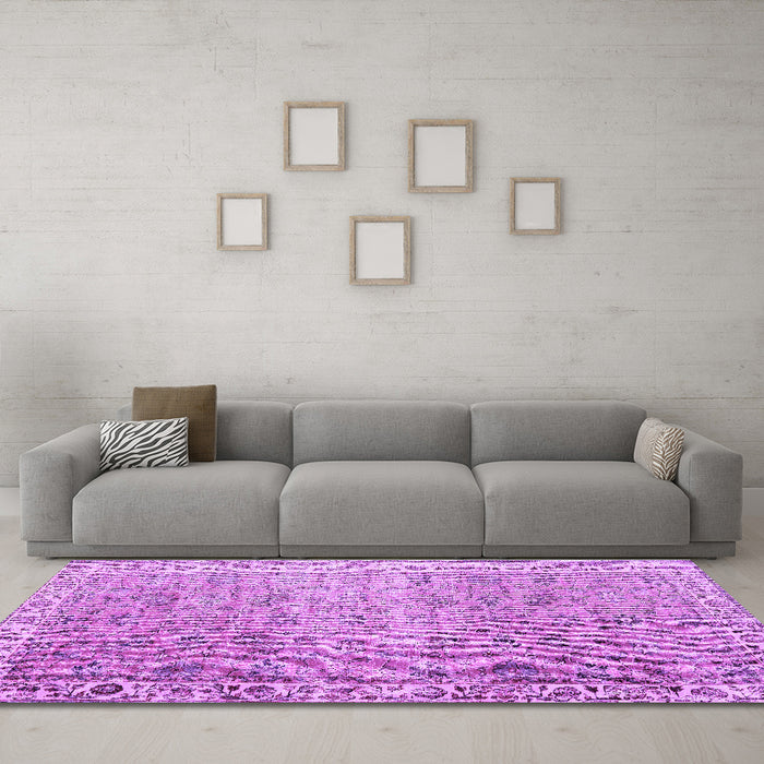 Machine Washable Persian Purple Traditional Area Rugs in a Living Room, wshtr3987pur