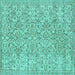 Square Machine Washable Persian Turquoise Traditional Area Rugs, wshtr3988turq