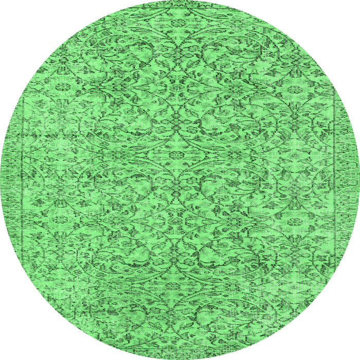 Round Machine Washable Persian Emerald Green Traditional Area Rugs, wshtr3988emgrn