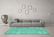 Machine Washable Persian Turquoise Traditional Area Rugs in a Living Room,, wshtr3988turq