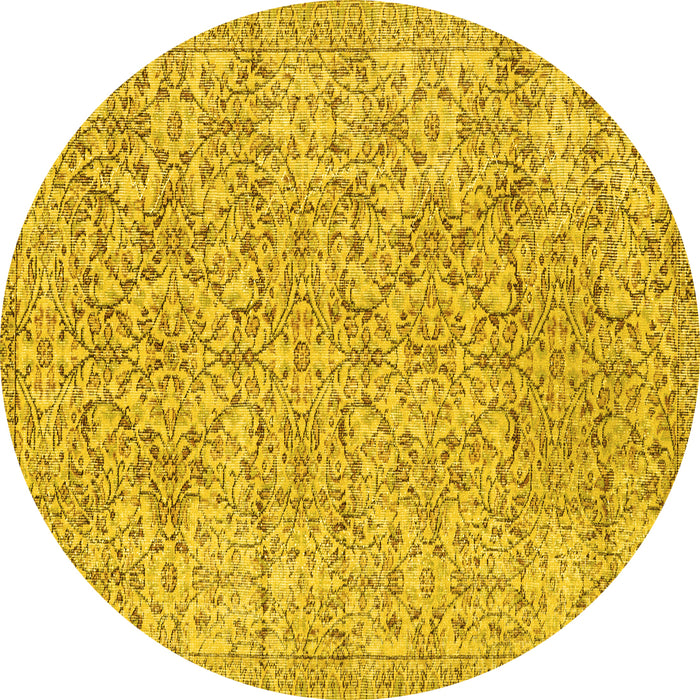 Round Machine Washable Persian Yellow Traditional Rug, wshtr3988yw
