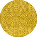 Round Machine Washable Persian Yellow Traditional Rug, wshtr3988yw