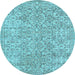 Round Machine Washable Persian Light Blue Traditional Rug, wshtr3988lblu