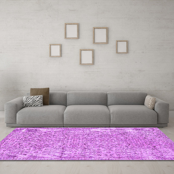 Machine Washable Persian Purple Traditional Area Rugs in a Living Room, wshtr3988pur
