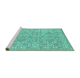 Sideview of Machine Washable Persian Turquoise Traditional Area Rugs, wshtr3988turq
