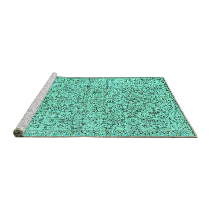 Sideview of Machine Washable Persian Turquoise Traditional Area Rugs, wshtr3988turq