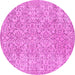 Round Machine Washable Persian Pink Traditional Rug, wshtr3988pnk