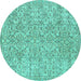 Round Machine Washable Persian Turquoise Traditional Area Rugs, wshtr3988turq