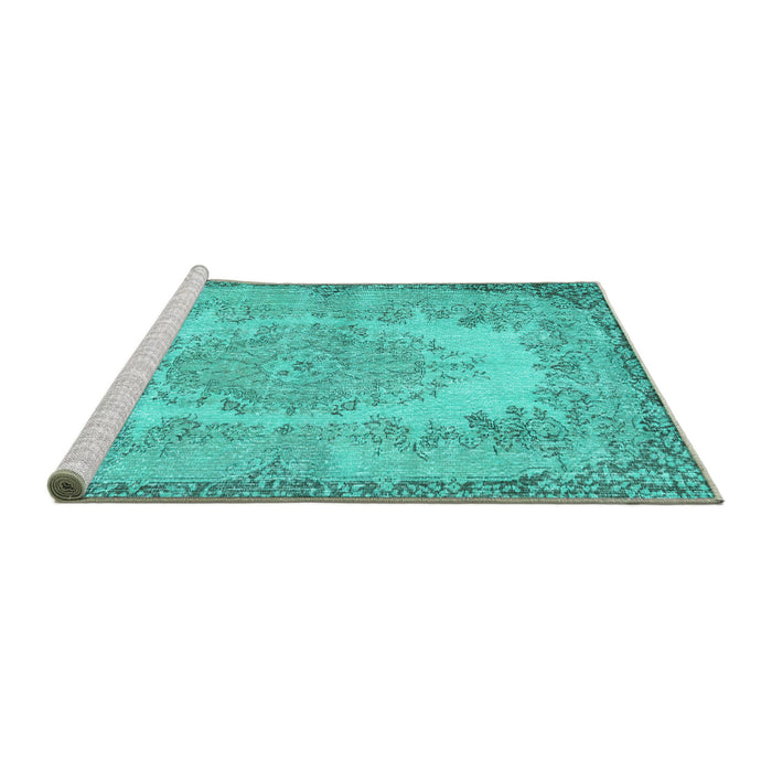 Sideview of Machine Washable Persian Turquoise Traditional Area Rugs, wshtr3989turq
