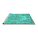 Sideview of Machine Washable Persian Turquoise Traditional Area Rugs, wshtr3989turq
